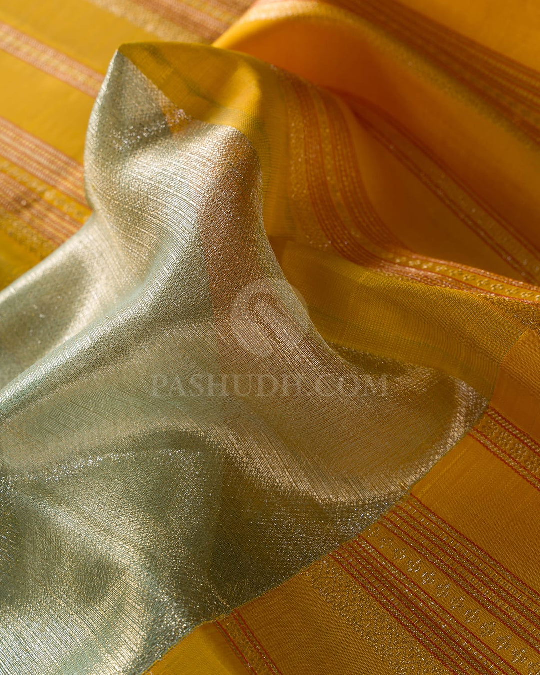 Mint Blue With Mango Yellow Shimmer Organza Kanjivaram Silk Saree-S1689(A)