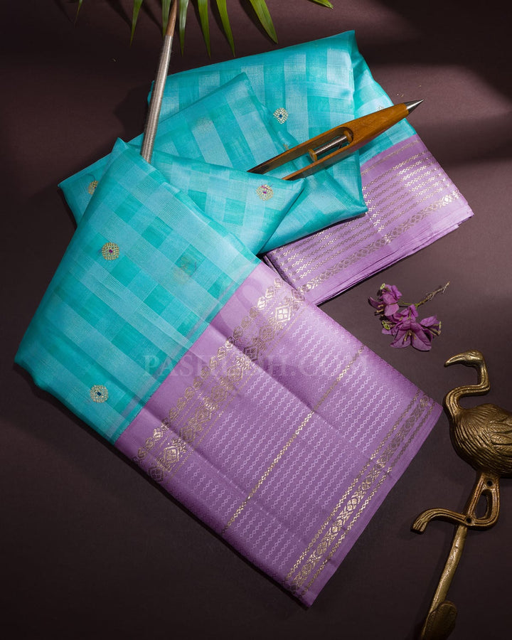 Sky Blue And Lavender Organza Kanjivaram Silk Saree-S1688(A)