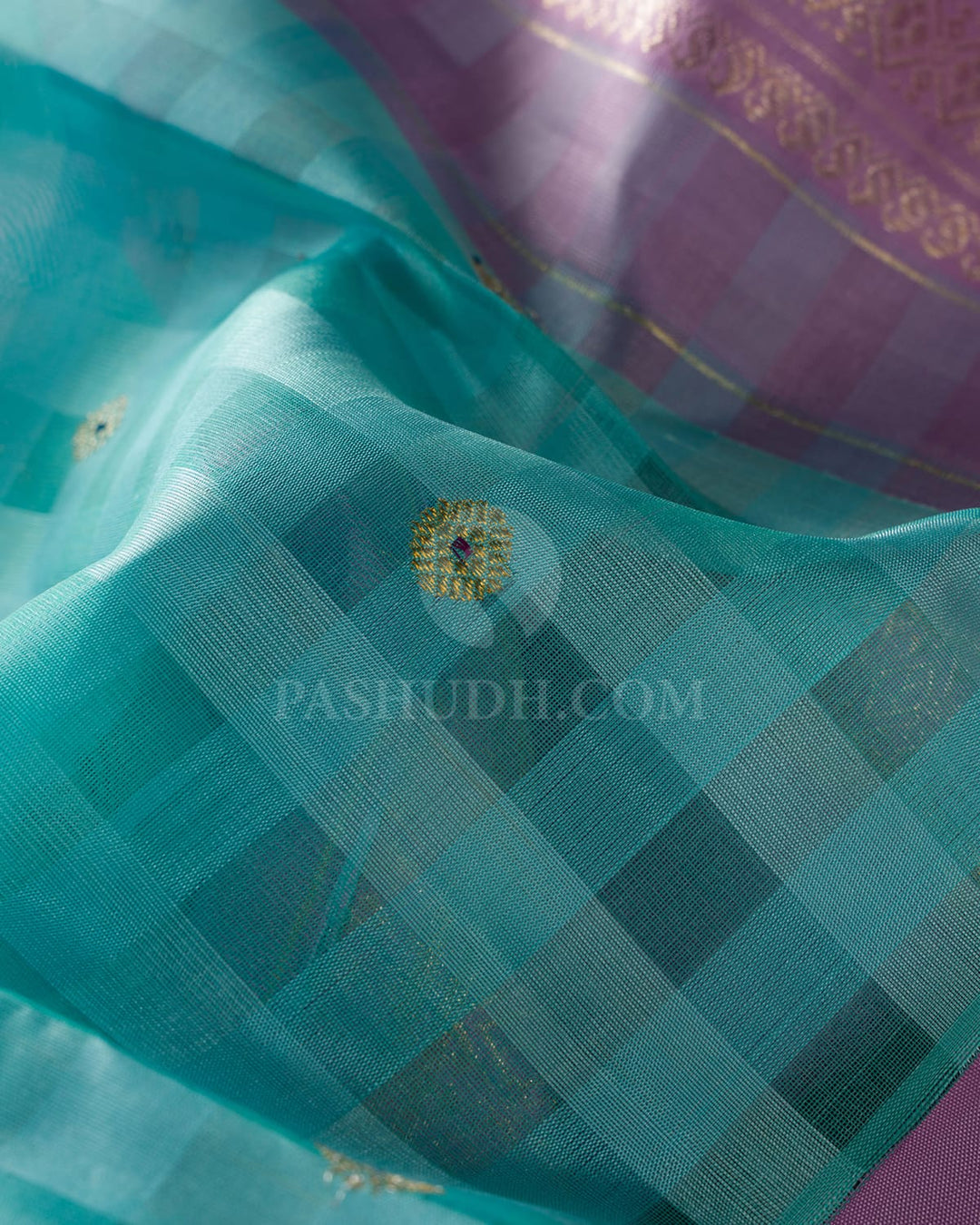 Sky Blue And Lavender Organza Kanjivaram Silk Saree-S1688(A)