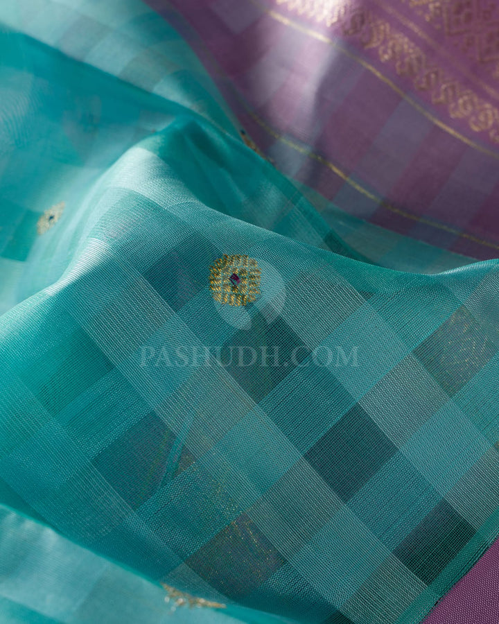 Sky Blue And Lavender Organza Kanjivaram Silk Saree-S1688(A)