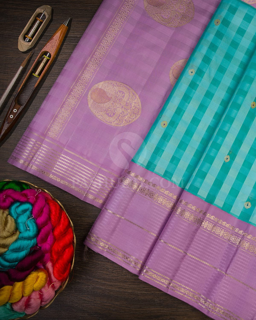 Sky Blue And Lavender Organza Kanjivaram Silk Saree-S1688(A)