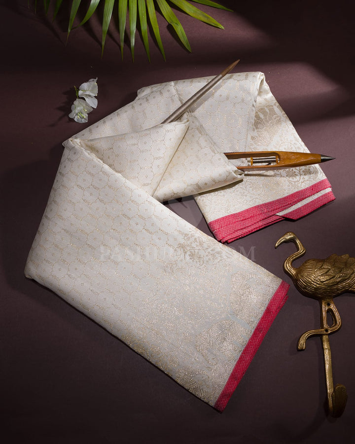 Half White With Red Bridal Kanjivaram Silk Saree-S1634(C)