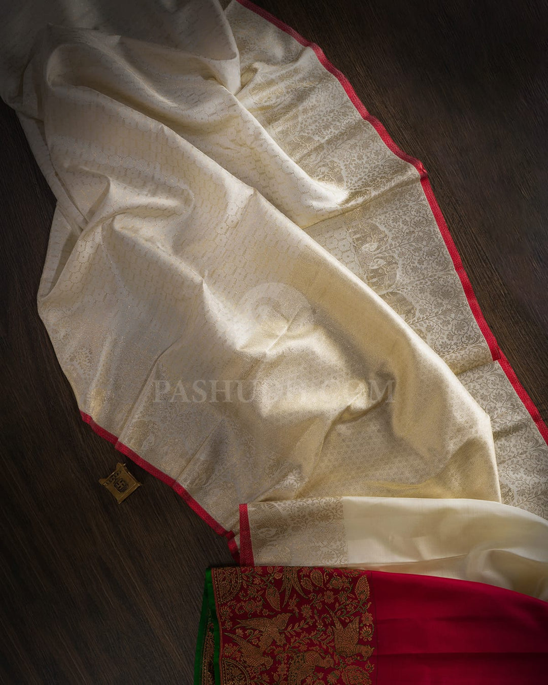 Half White With Red Bridal Kanjivaram Silk Saree-S1634(C)