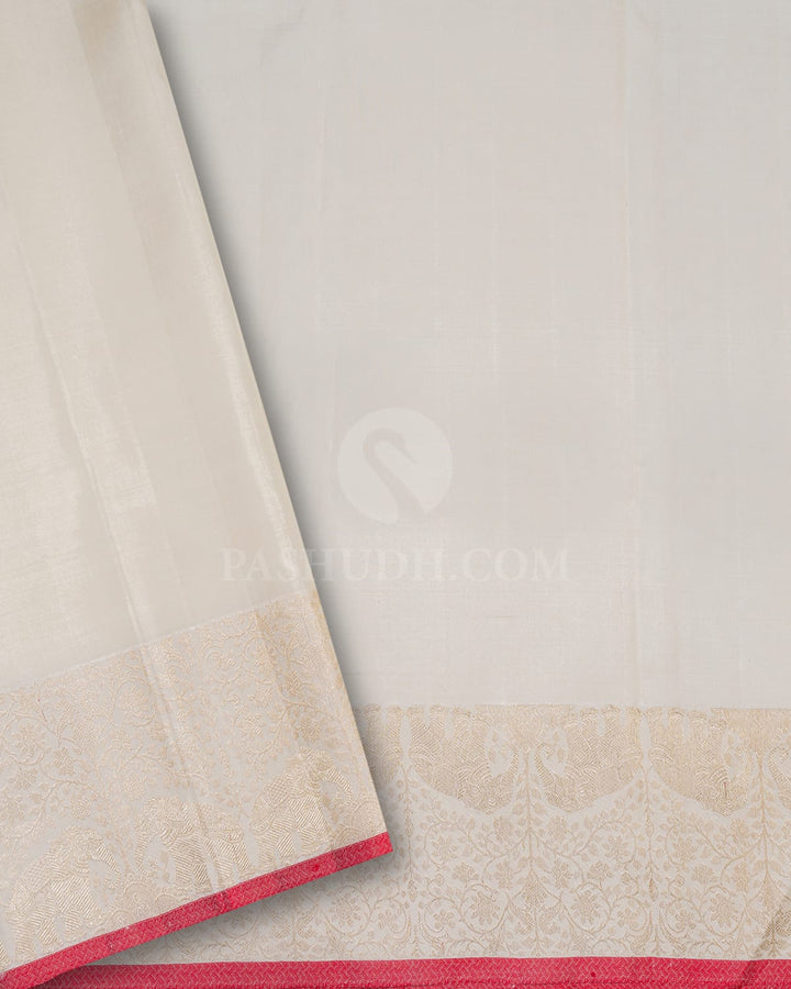 Half White With Red Bridal Kanjivaram Silk Saree-S1634(C)