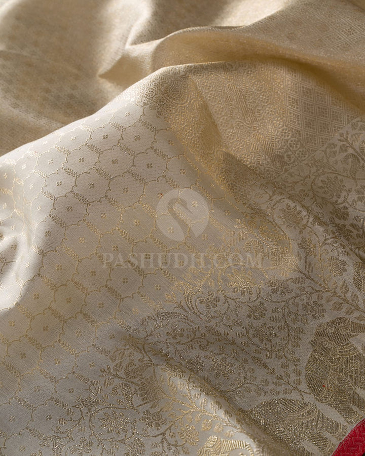 Half White With Red Bridal Kanjivaram Silk Saree-S1634(C)