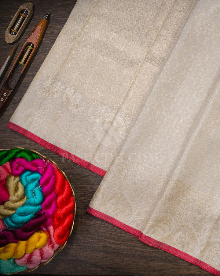 Half White With Red Bridal Kanjivaram Silk Saree-S1634(C)