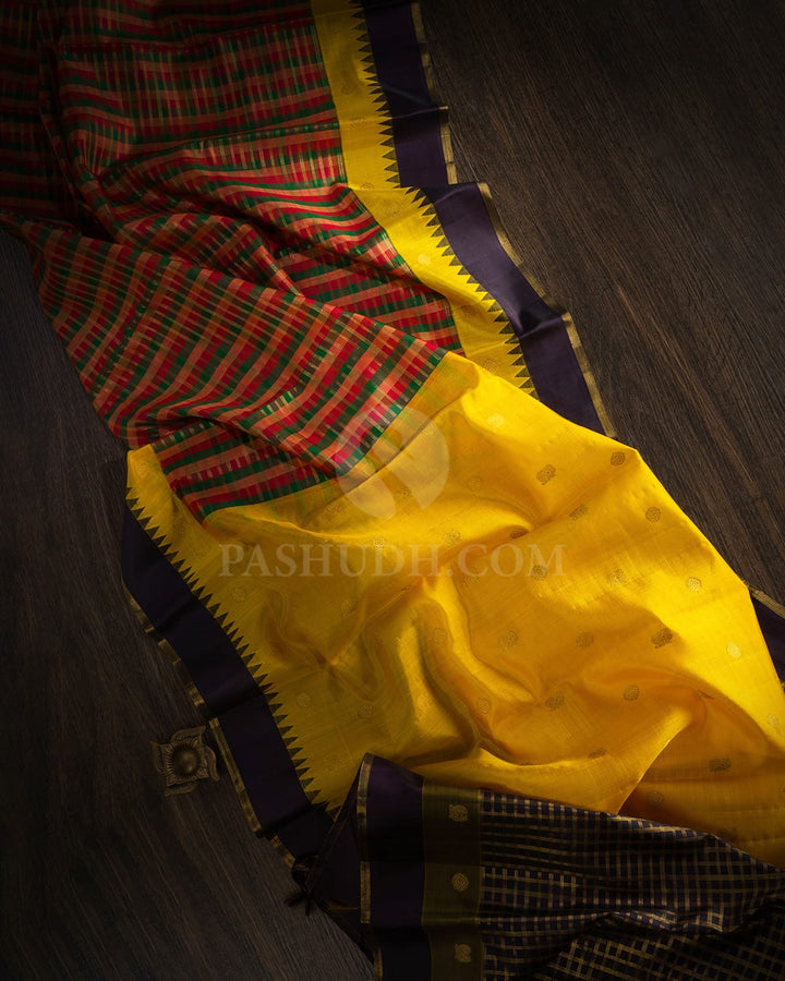 Green,Red And Peach Kanjivaram Silk Saree-S1677(A)