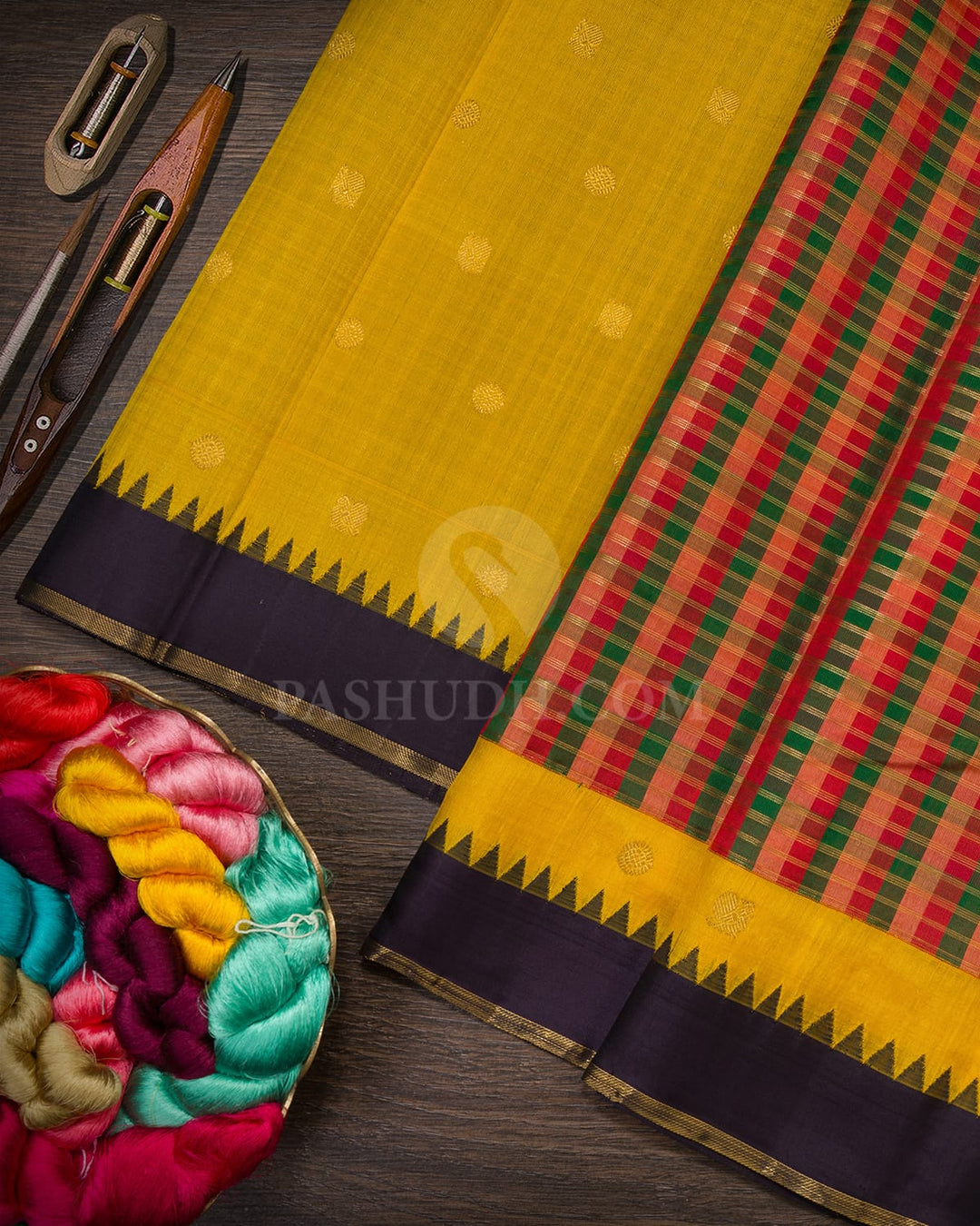 Green,Red And Peach Kanjivaram Silk Saree-S1677(A)