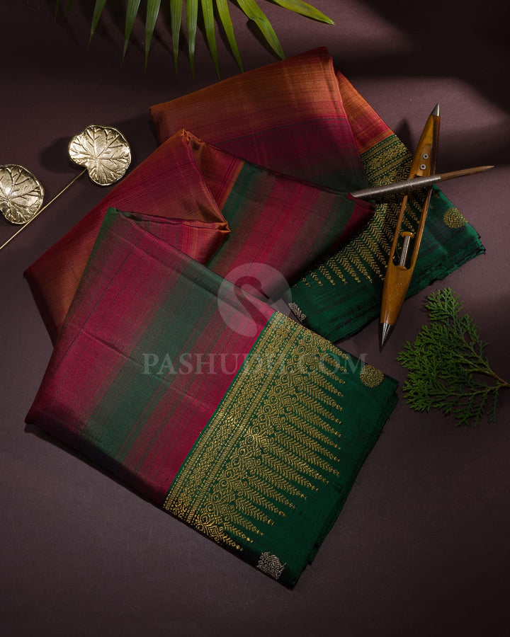 Maroon And Dark Green Kanjivaram Silk Saree-S1608(B)