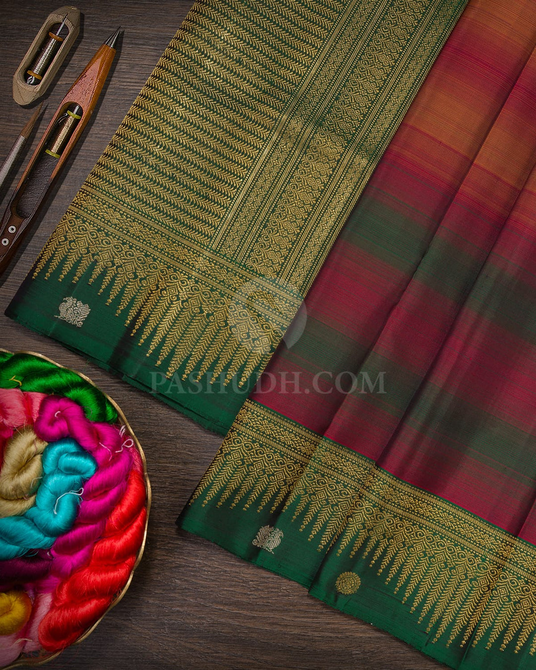 Maroon And Dark Green Kanjivaram Silk Saree-S1608(B)
