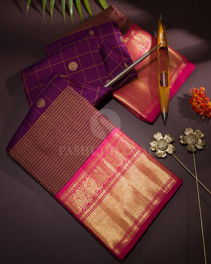 Purple With Pink Kanjivaram Silk Saree-S1678(A)