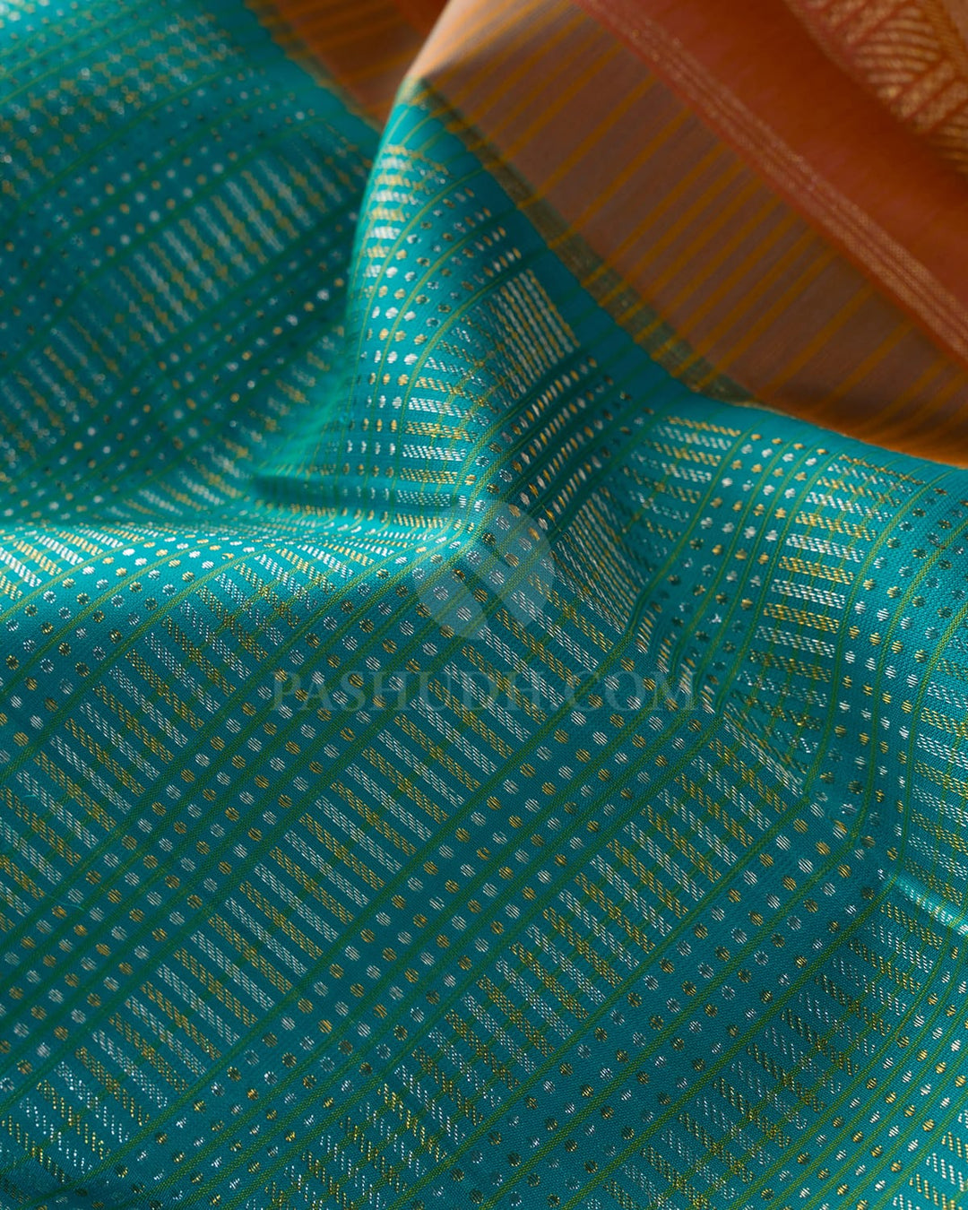 Turquoise Blue With Dual Shaded Peach Kanjivaram Silk Saree-S1419(B)