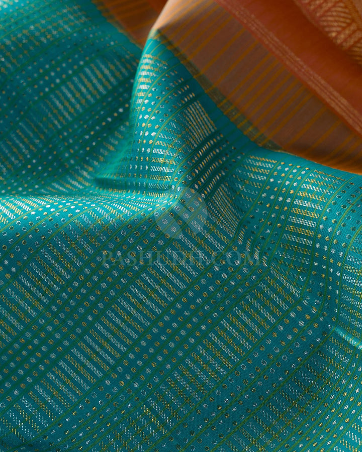 Turquoise Blue With Dual Shaded Peach Kanjivaram Silk Saree-S1419(B)