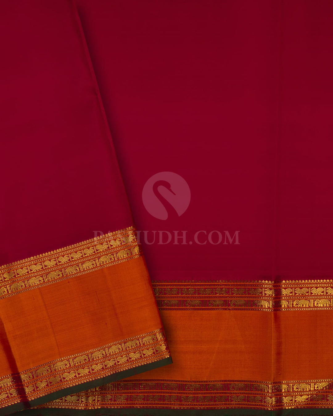 Steel Blue With Kumkum Red Kanjivaram Silk Saree-SP392