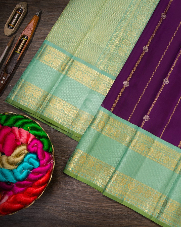 Purple And Sky Blue Kanjivaram Silk Saree-S1497(C)
