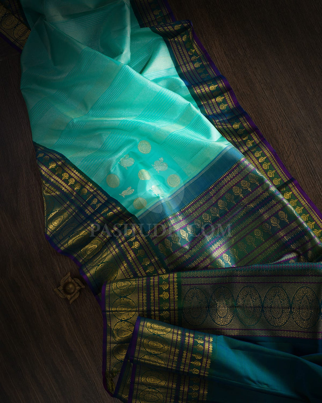Sky Blue And Dual Shaded Teal Border Kanjivaram Silk Saree-S1686(A)