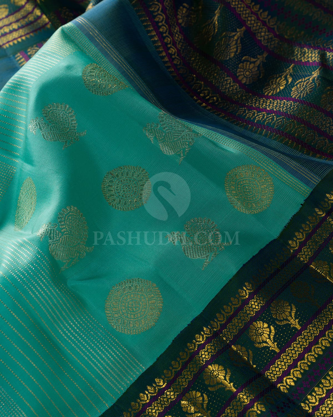 Sky Blue And Dual Shaded Teal Border Kanjivaram Silk Saree-S1686(A)
