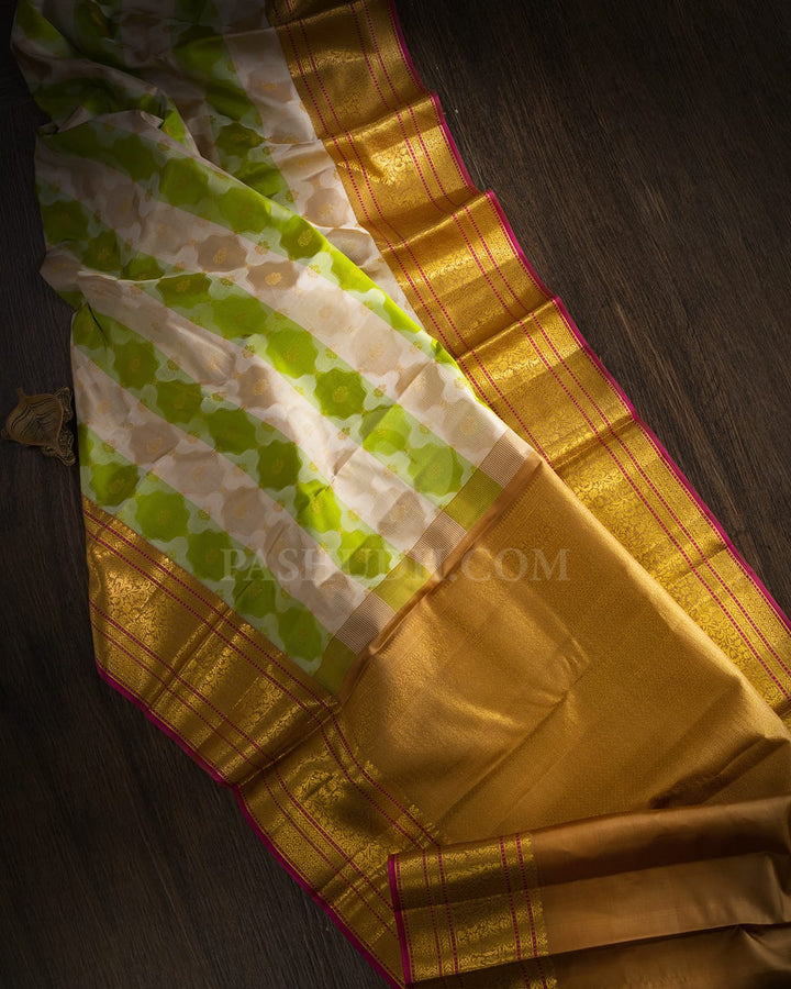 Green,Beige And Khaki Kanjivaram Silk Saree-DJ432(C)