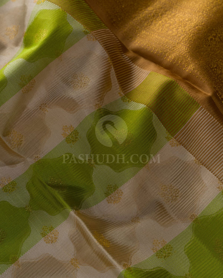 Green,Beige And Khaki Kanjivaram Silk Saree-DJ432(C)