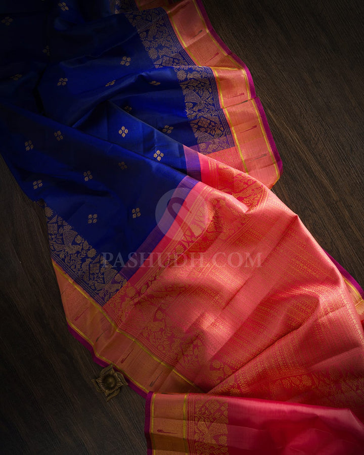 Royal Blue With Peach Kanjivaram Silk Saree-S1628(B)