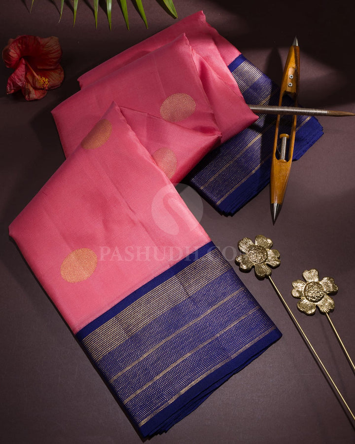 Baby Pink With Royal Blue Kanjivaram Silk Saree-S1567(B)