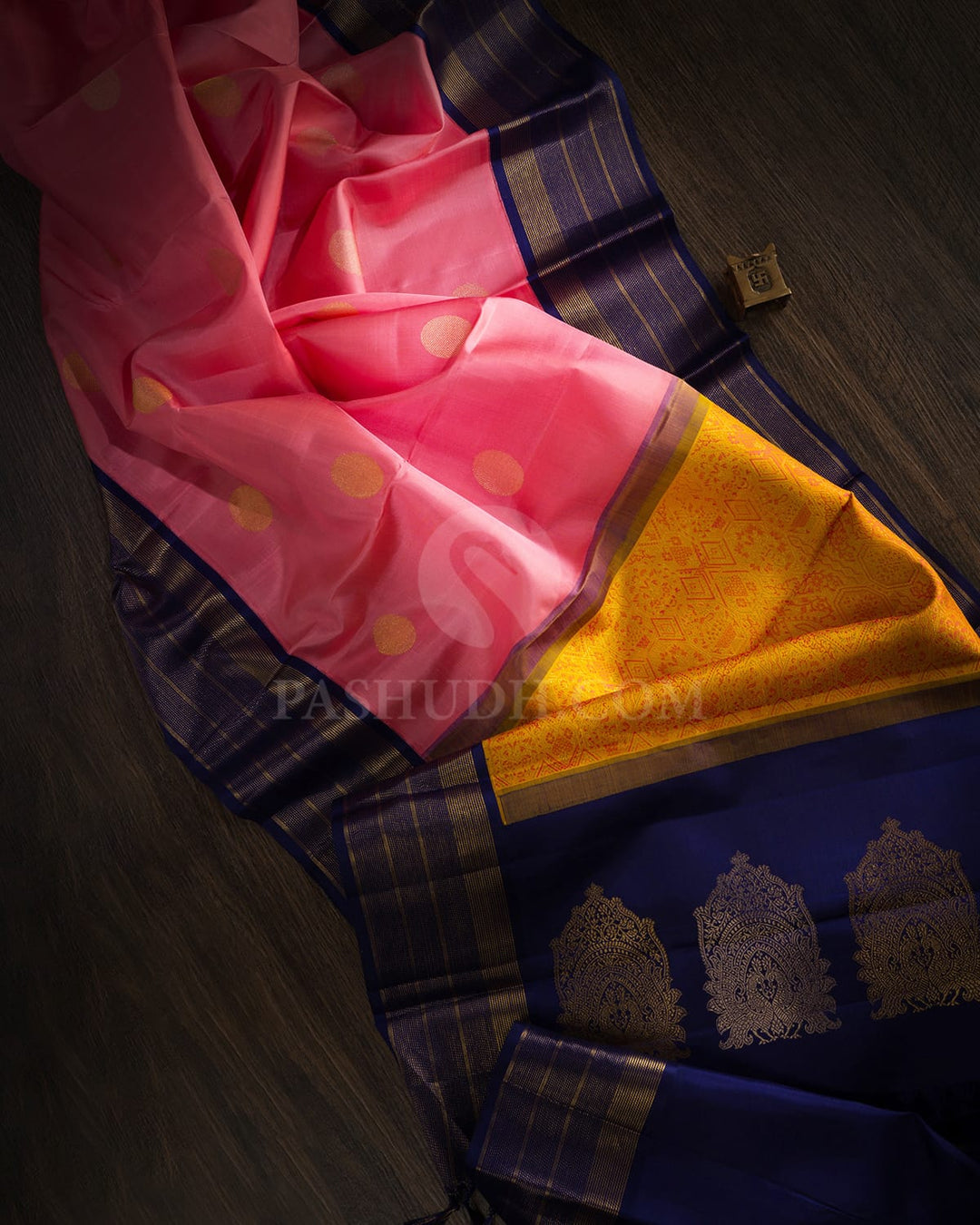 Baby Pink With Royal Blue Kanjivaram Silk Saree-S1567(B)