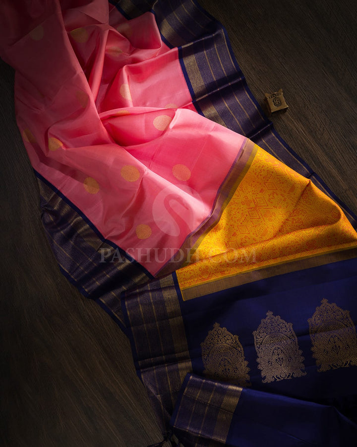 Baby Pink With Royal Blue Kanjivaram Silk Saree-S1567(B)