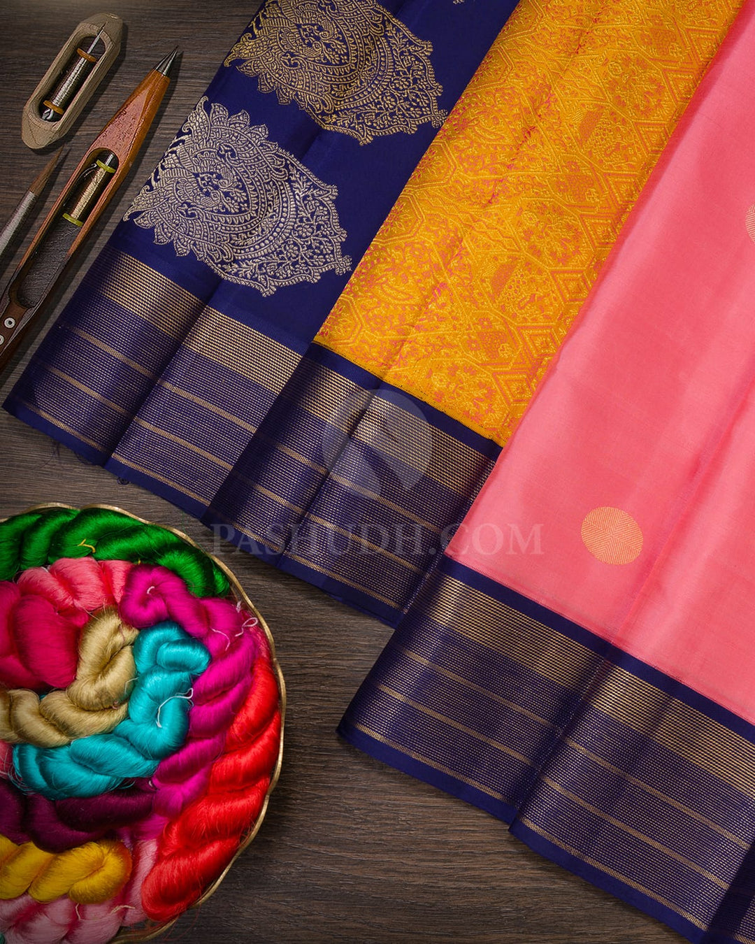 Baby Pink With Royal Blue Kanjivaram Silk Saree-S1567(B)