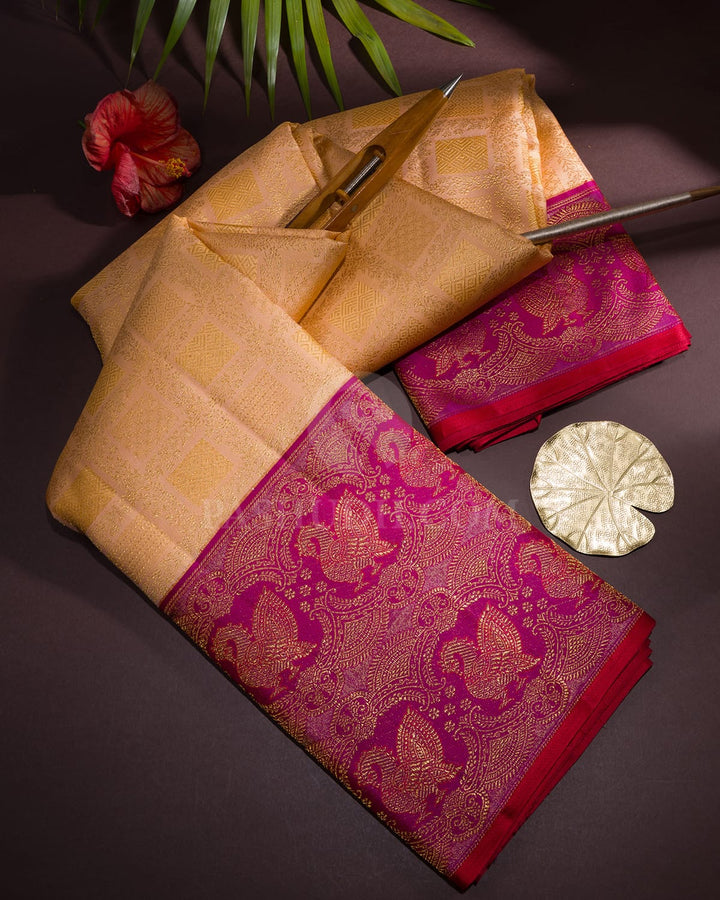 Peach And Magenta Kanjivaram Silk Saree-S1655(C)