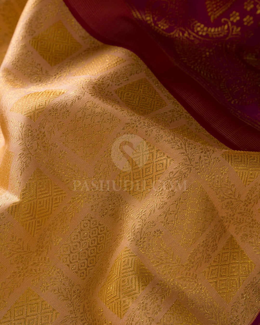 Peach And Magenta Kanjivaram Silk Saree-S1655(C)
