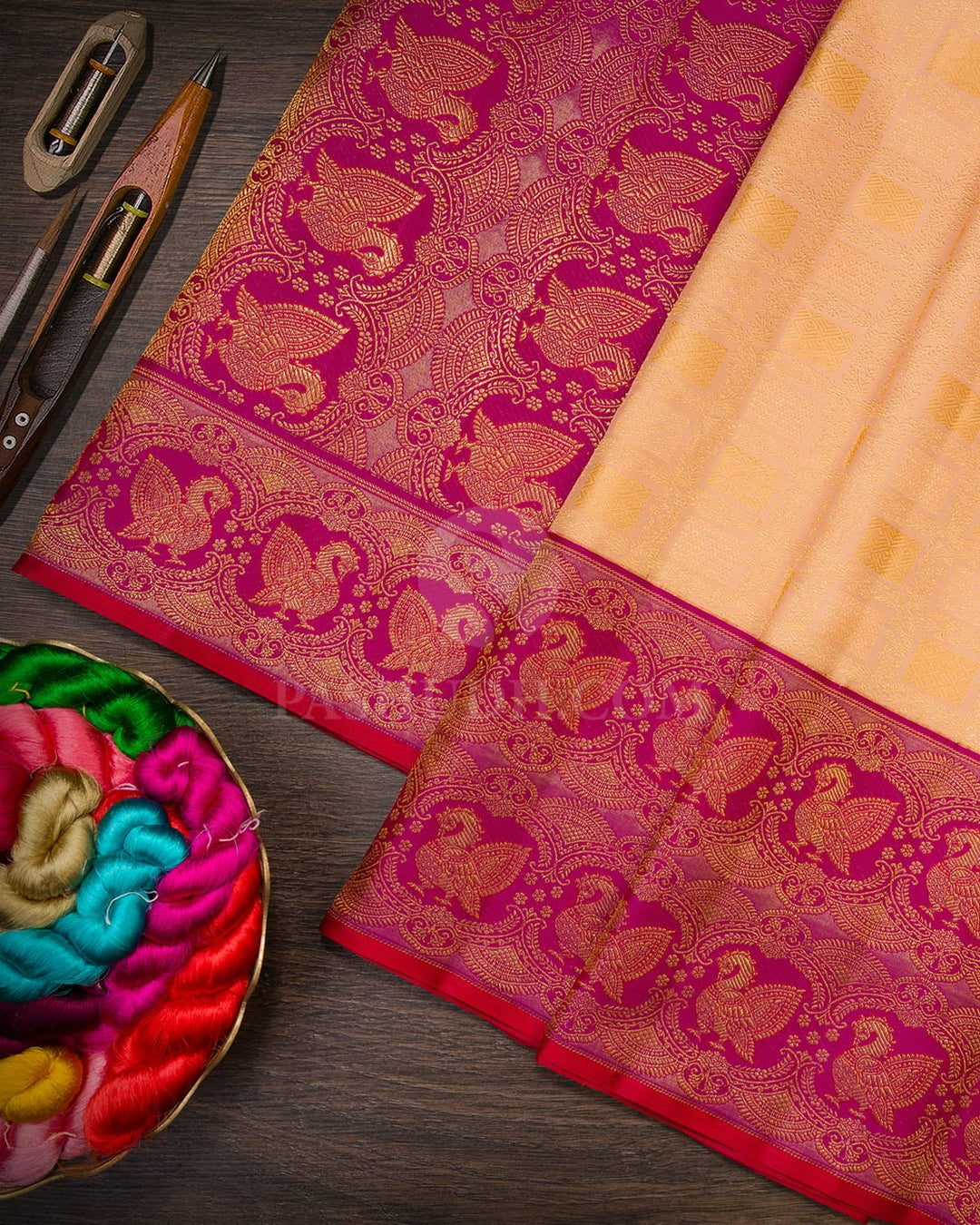 Peach And Magenta Kanjivaram Silk Saree-S1655(C)