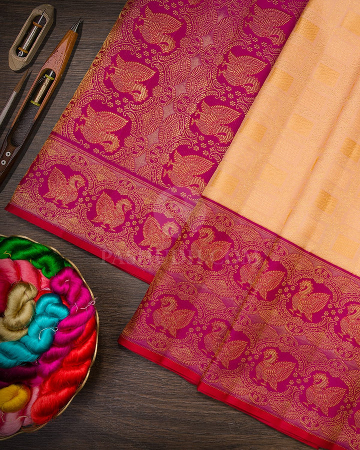 Peach And Magenta Kanjivaram Silk Saree-S1655(C)