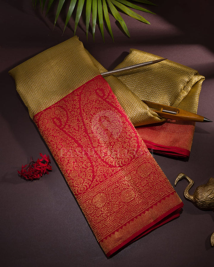 Gold Silver With Red Kanjivaram Silk Saree-S1287(E)
