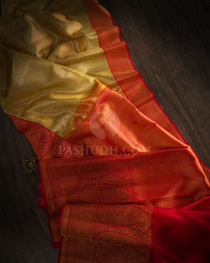 Gold Silver With Red Kanjivaram Silk Saree-S1287(E)