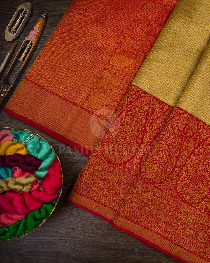 Gold Silver With Red Kanjivaram Silk Saree-S1287(E)