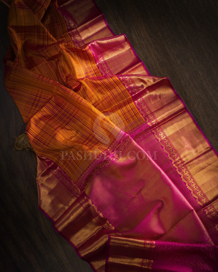 Orange And Rani Pink Kanjivaram Silk Saree-D675(A)