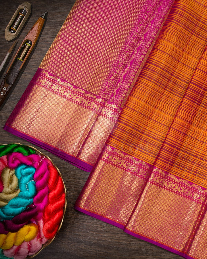 Orange And Rani Pink Kanjivaram Silk Saree-D675(A)