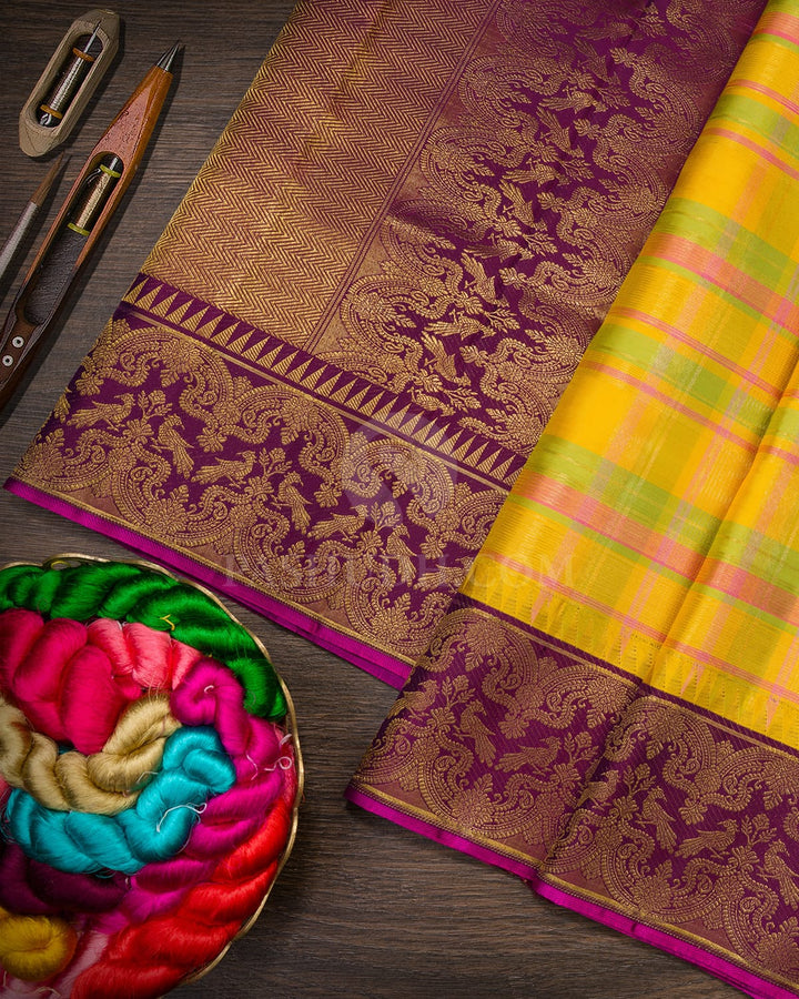 Yellow, Green And Candy Pink Kanjivaram Silk Saree-S1680(A)