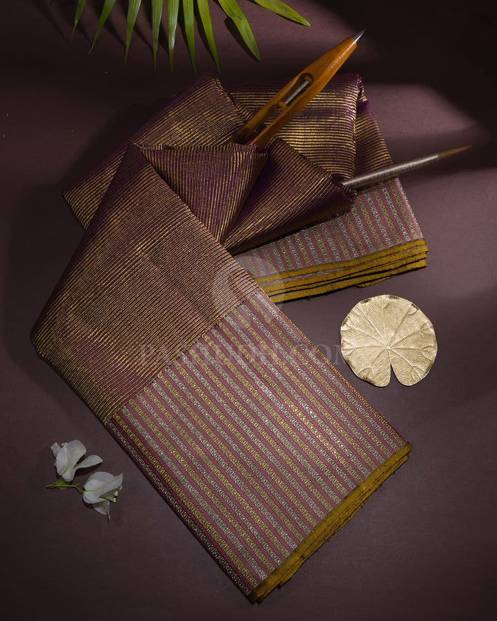 Aubergine And Grey Kanjivaram Silk Saree-S1687(A)