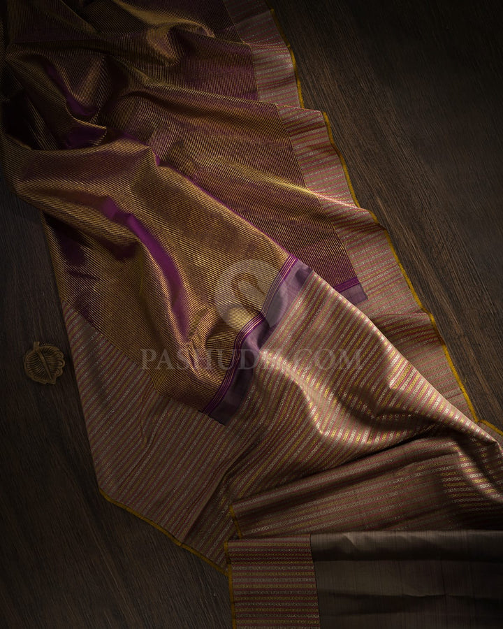 Aubergine And Grey Kanjivaram Silk Saree-S1687(A)