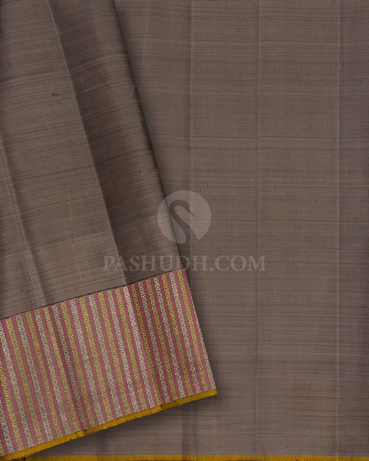 Aubergine And Grey Kanjivaram Silk Saree-S1687(A)