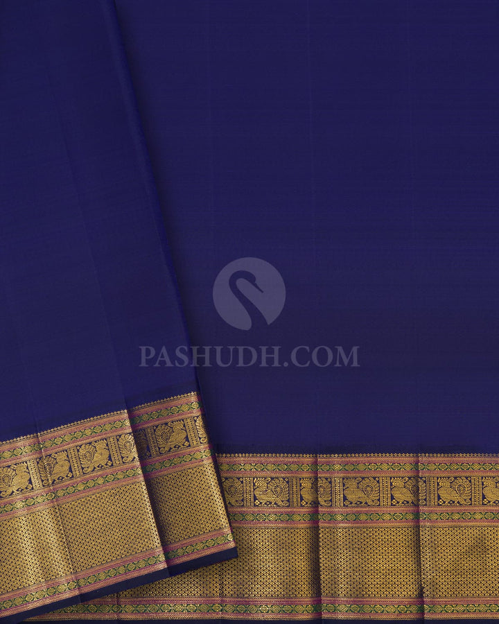 Peach Pink And Navy Blue Kanjivaram Silk Saree-S1601(B)