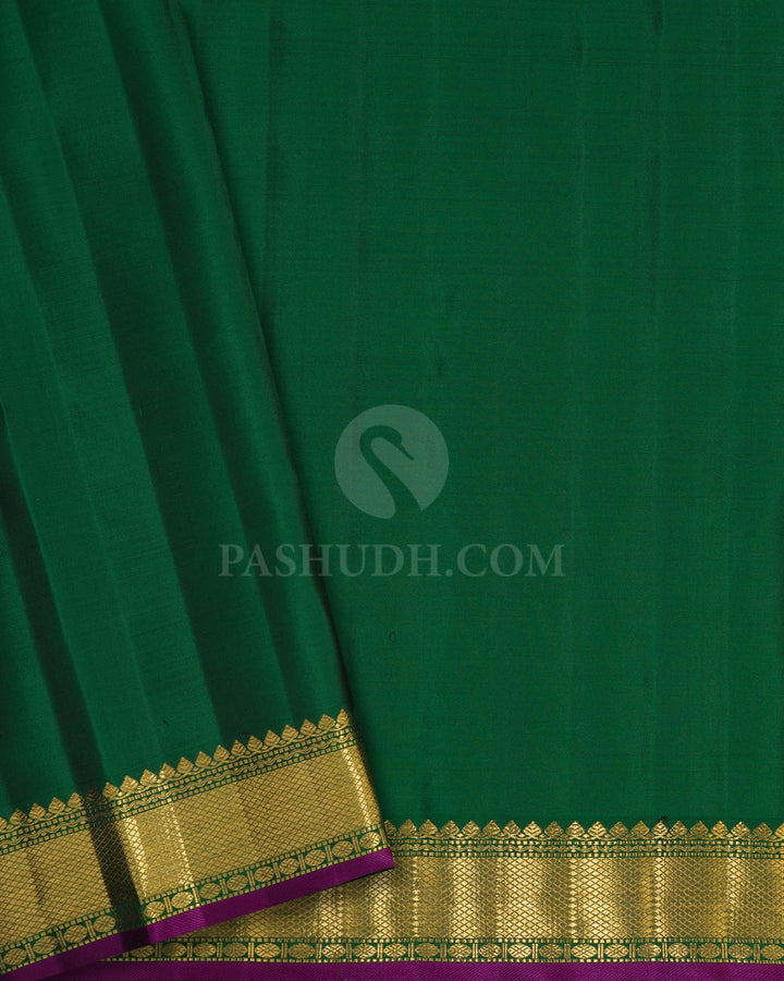 Peachy And Bottle Green Pure Zari Kanjivaram  Silk Saree-P215(A)