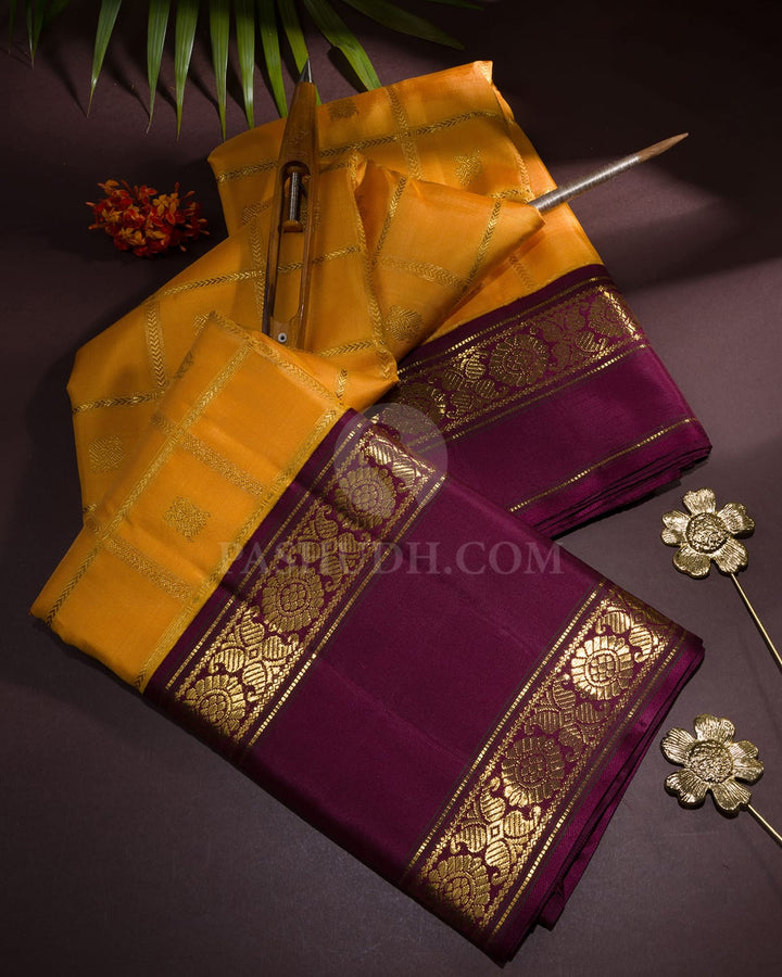 Bright Yellow And Arakku Kanjivaram Silk Saree-S1587(C)