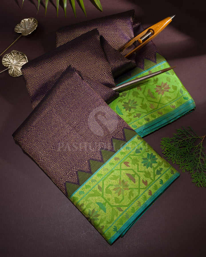 Royal Purple And Parrot Green Kanjivaram Silk Saree-S1691(A)