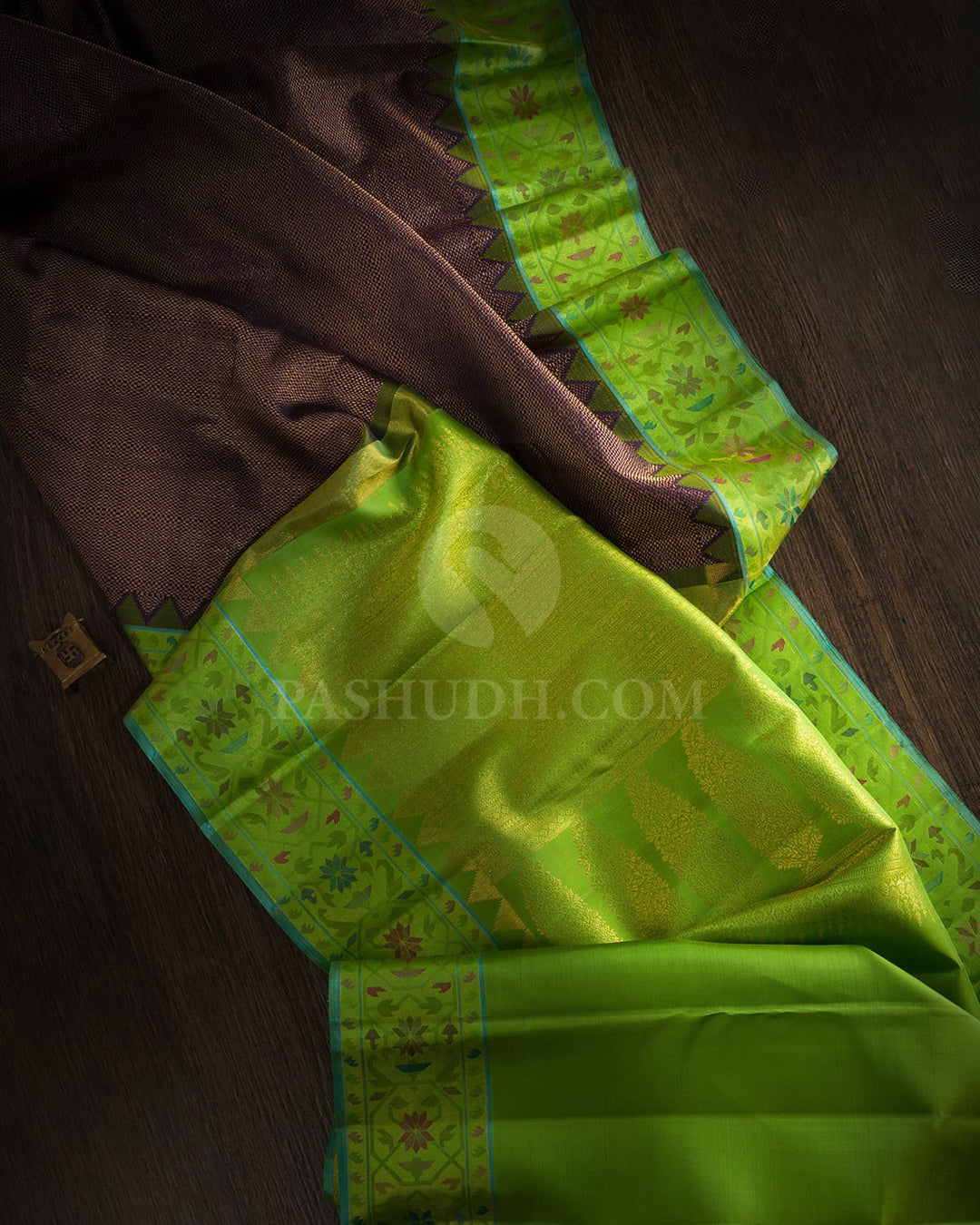 Royal Purple And Parrot Green Kanjivaram Silk Saree-S1691(A)