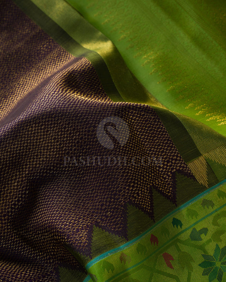 Royal Purple And Parrot Green Kanjivaram Silk Saree-S1691(A)