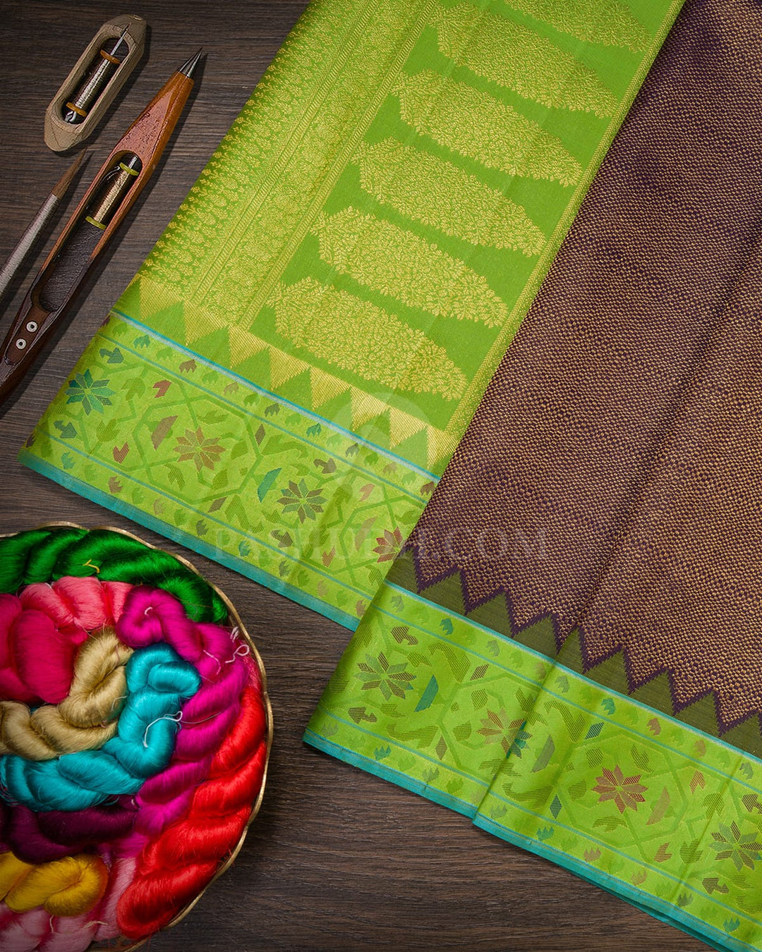 Royal Purple And Parrot Green Kanjivaram Silk Saree-S1691(A)