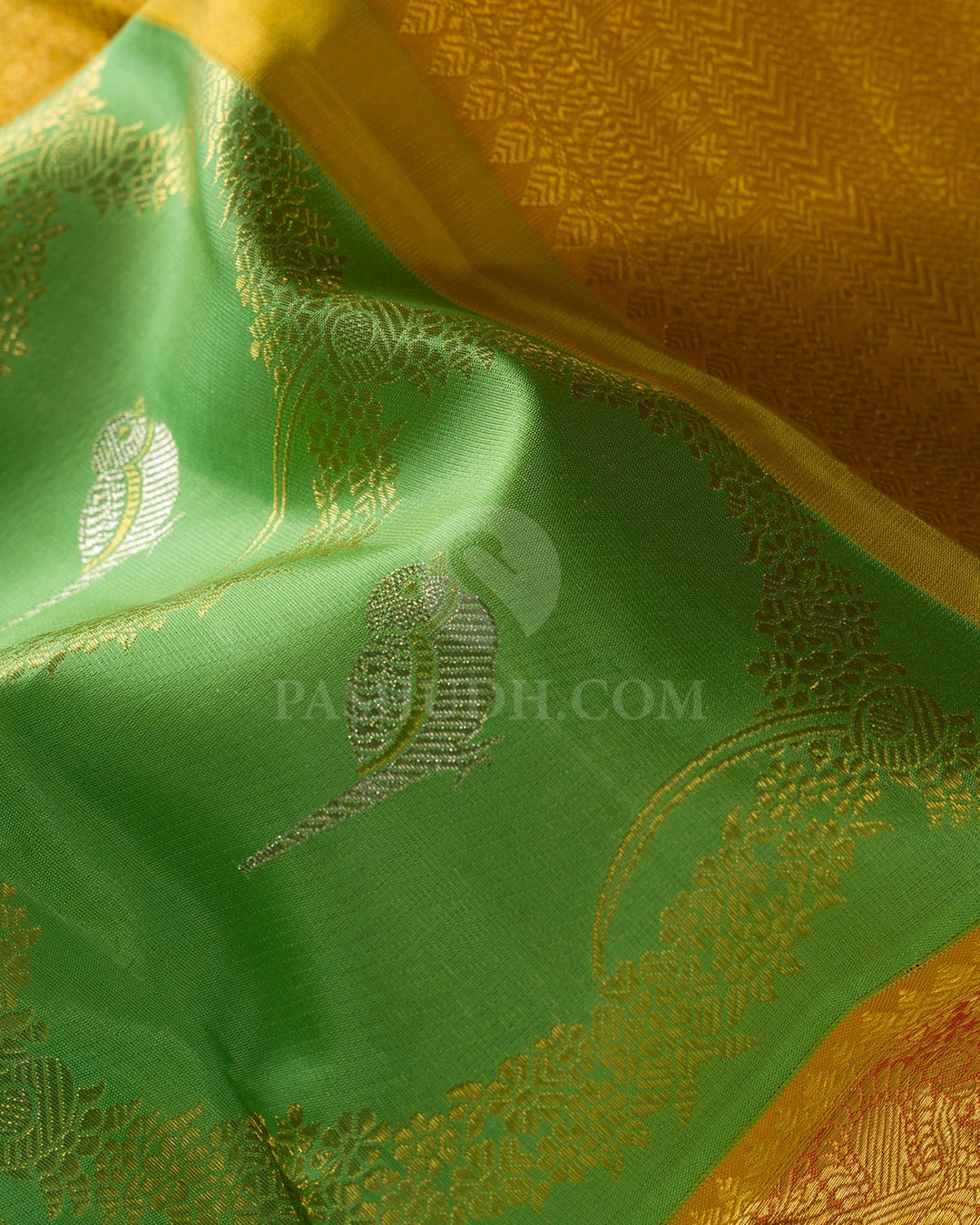Dual Shaded Cool Green And Mango Yellow Kanjivaram Silk Saree-S1690(A)