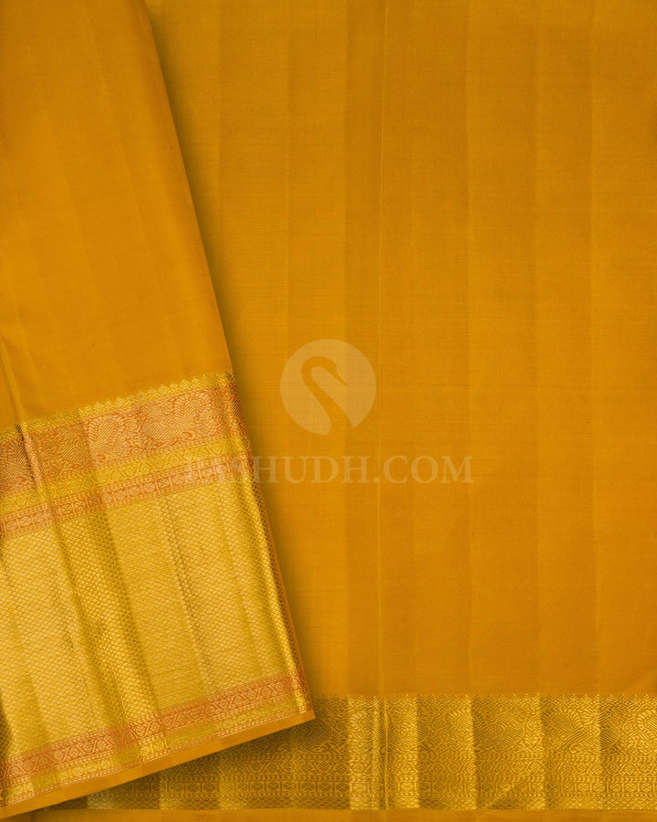 Dual Shaded Cool Green And Mango Yellow Kanjivaram Silk Saree-S1690(A)